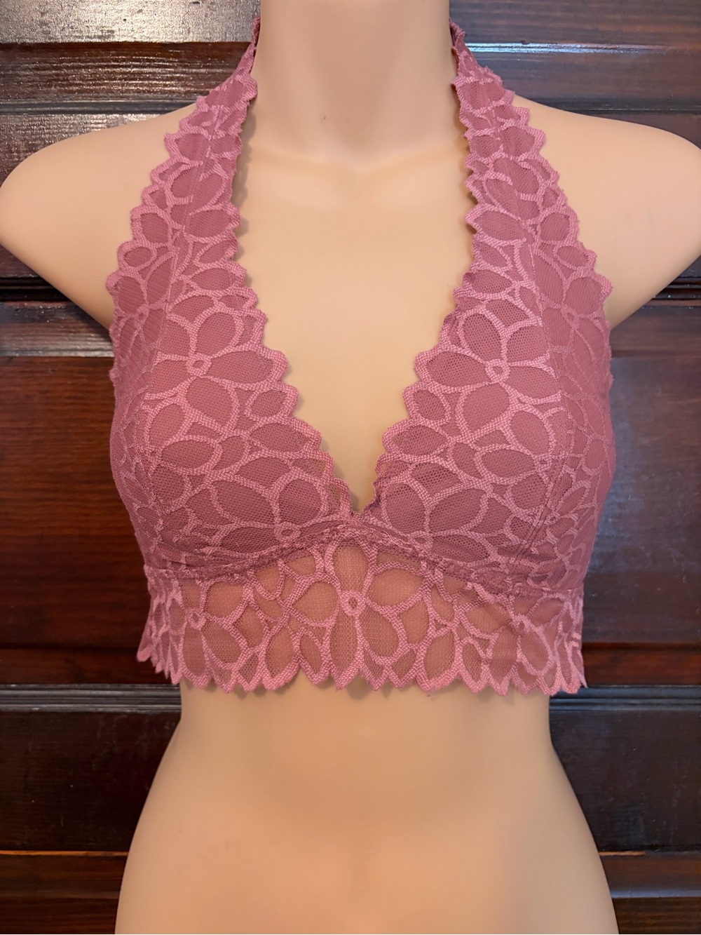 PINK Victoria's Secret Floral Lace Halter Bralette - Rose Mauve